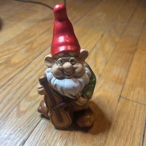 Vintage Germany Gnome Figurine Playing Cello Bass with Wire Glasses 5.5 inch